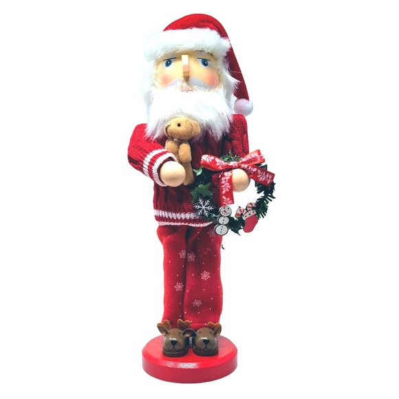 Christmas Eve Santa Pajamas Reindeer Slippers Teddy Bear 14" Nutcracker - Picture 1 of 5